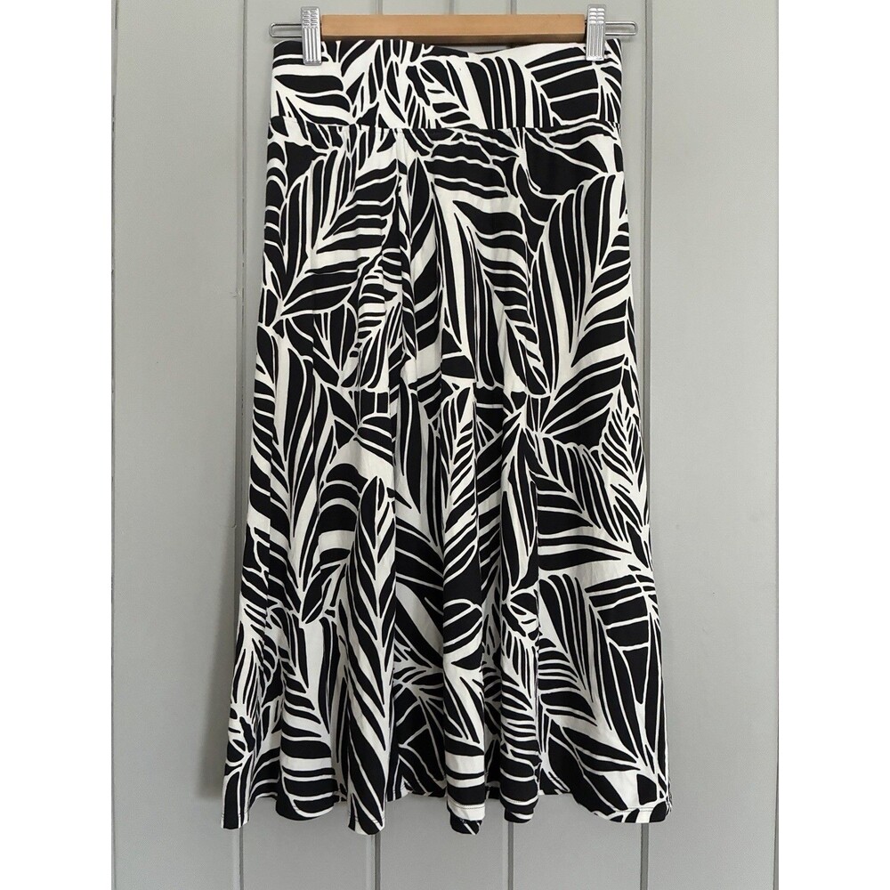 Coolibar Marigot Skirt S Small Midi Hawaiian Palm Floral Upf 50+ Black White